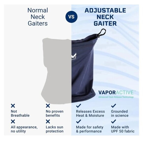 Mission All-Season Adjustable Neck Gaiter Moisture-Wicking Sun Protection Black - Picture 5 of 6